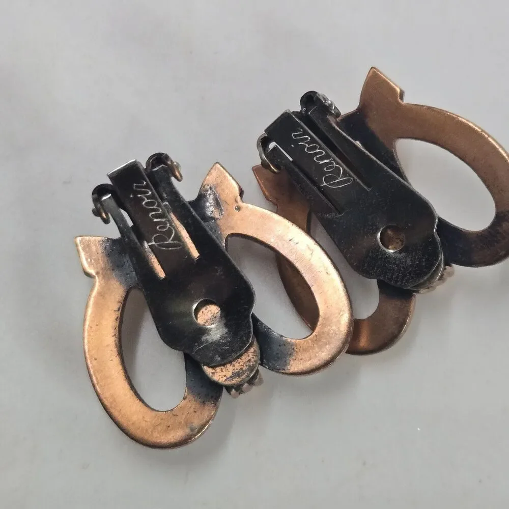 Vintage Renoir Copper Earrings Clip On Sculpture MCM Open Infinity Pretzle